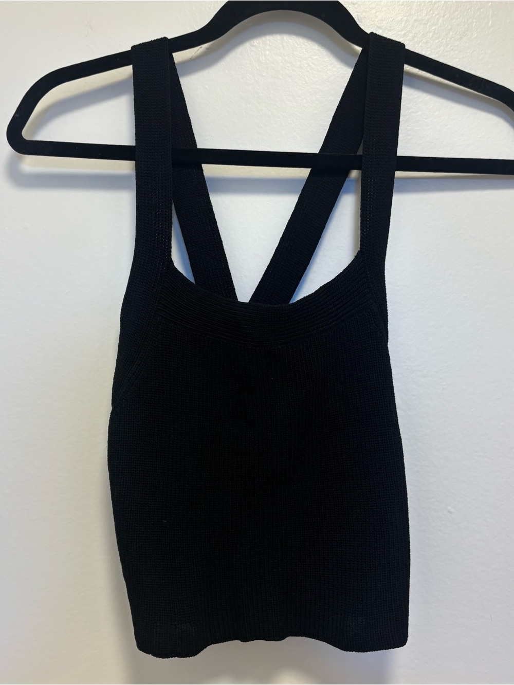 Black Knit Cropped Tie Back Tank Top Size L Like new
